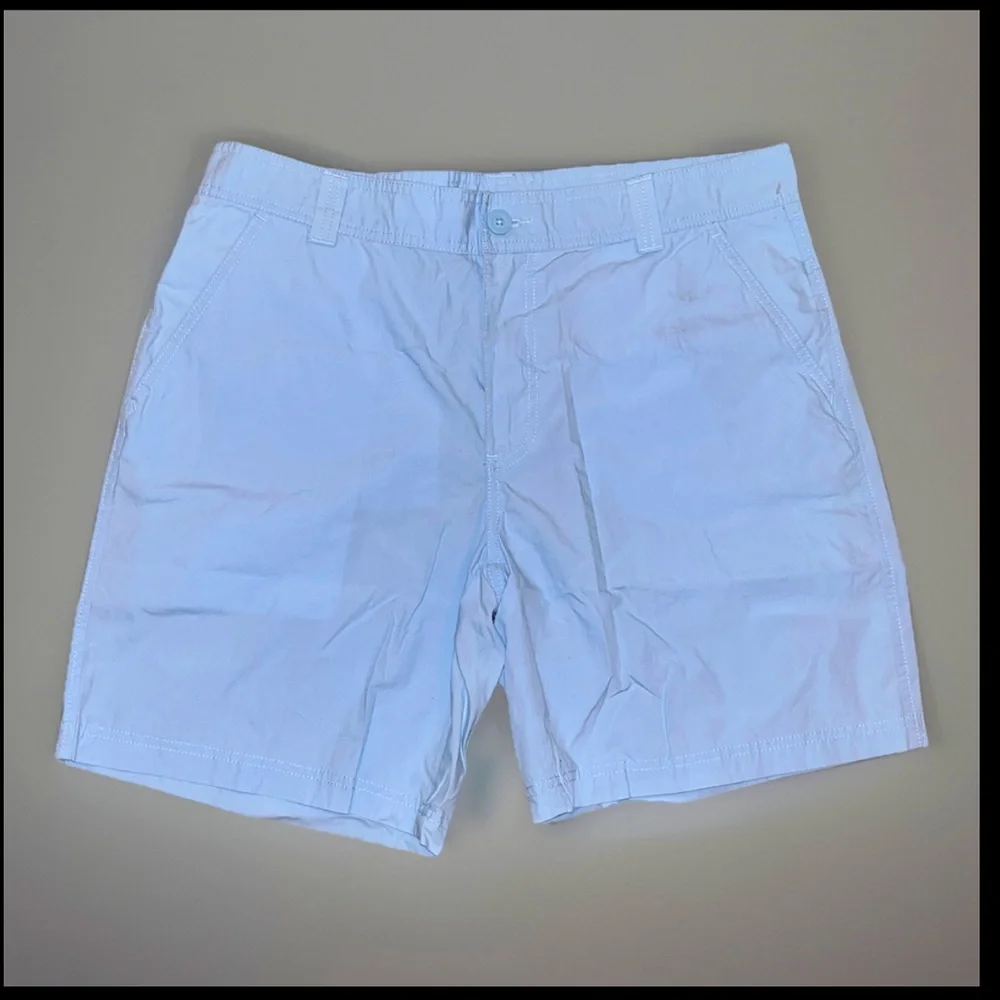 Columbia Men's Chino Shorts Button Zip Blue Waist 36W 8Long  Slash Pockets 36W